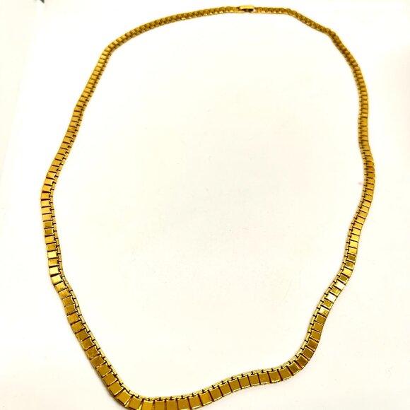 VINTAGE MONET NECKLACE GOLD TONE SQUARES COLLAR CHAIN SEGMENTED 80S SIGNED 1980S - Picture 3 of 13